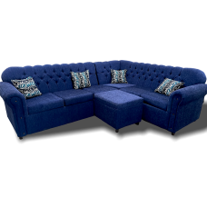 Blue Sectional Living room Set with Pouffee and Throw Pillows 
